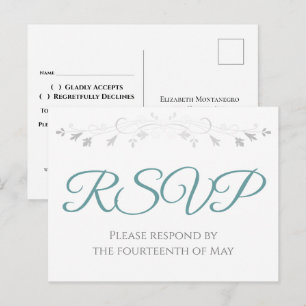 Teal on White Simple Elegant Wedding RSVP Postcard