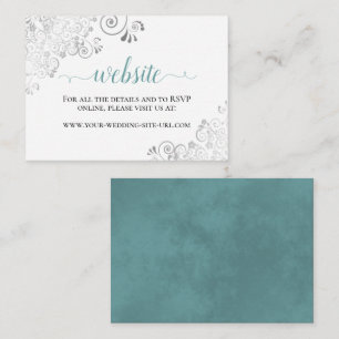 Teal on White with Silver Lace Wedding Website Enclosure Card