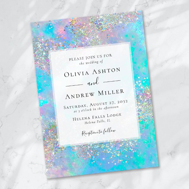 Teal Opal Stone Glitter Wedding Invitation (Creator Uploaded)