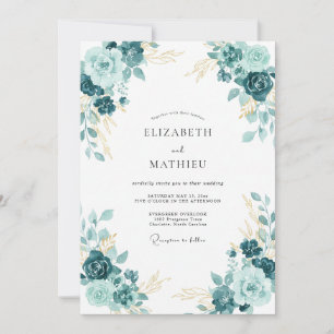 Teal Opulent Blossom Wedding Invitation
