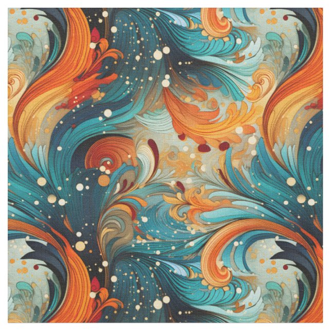 Teal & Orange Abstract Fabric (Close Up)