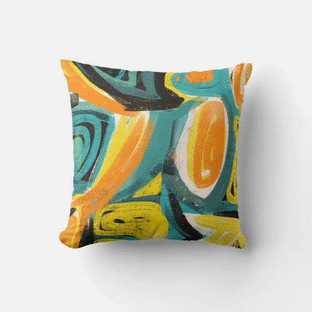 Teal & Orange Abstract Modern Art Pillows (Front)
