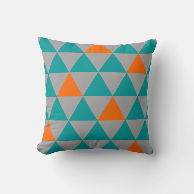 Teal Orange and Grey Triangle Throw Pillow (Front)