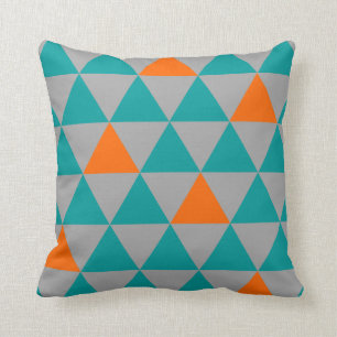 Teal Orange and Grey Triangle Throw Pillow