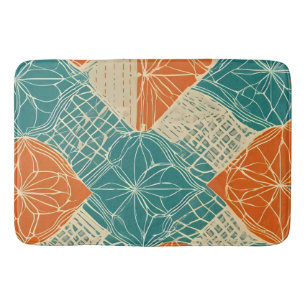 Teal, Orange, and Tan Abstract Flowers  Bath Mat