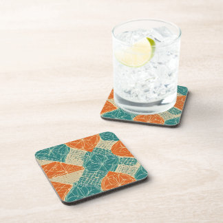 Teal, Orange, and Tan Abstract Flowers Coaster