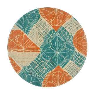 Teal, Orange, and Tan Abstract Flowers Cutting Board