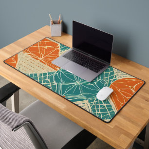 Teal, Orange, and Tan Abstract Flowers Desk Mat