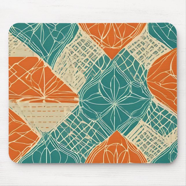 Teal, Orange, and Tan Abstract Flowers Mouse Pad (Front)