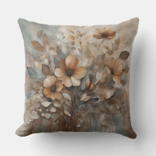 Teal Orange Beige Tones Wildflower Floral Cushion