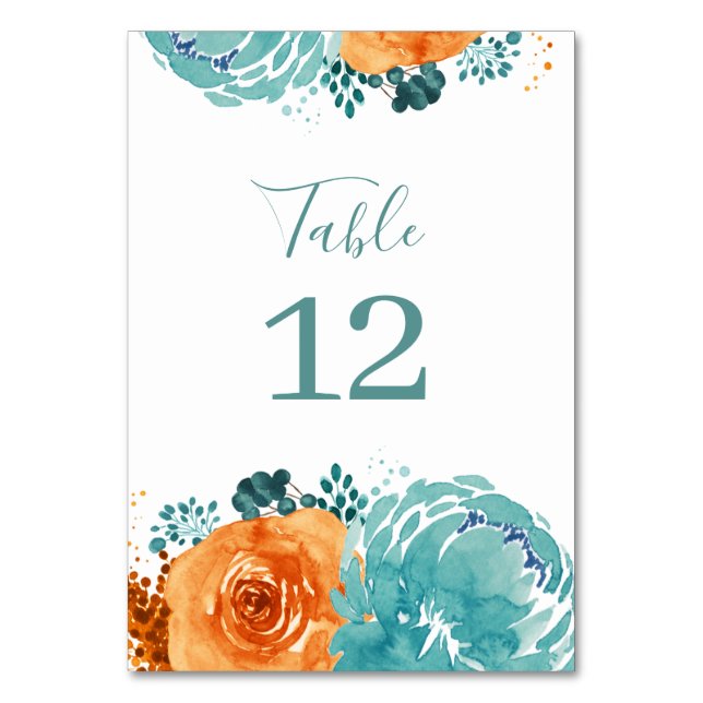 Teal Orange  Boho Floral terracotta    Table Number (Front)