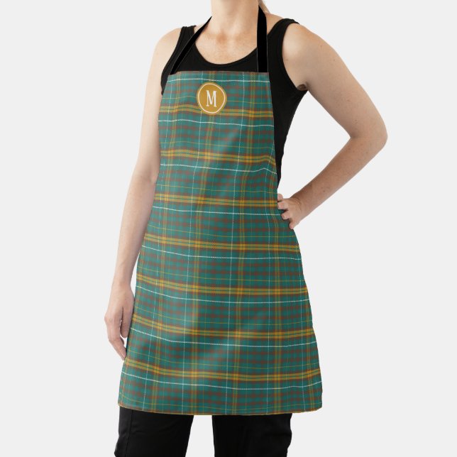 Teal Orange Brown Twill Plaid Illustration Pattern Apron (Insitu)