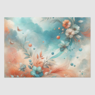 Teal, Orange, Cream Muted Flower Pattern Tissue Paper