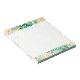 Teal Orange Cream Peacock Glitter Feathers Notepad