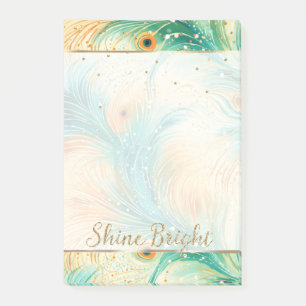 Teal Orange Cream Peacock Glitter Feathers Post-it Notes