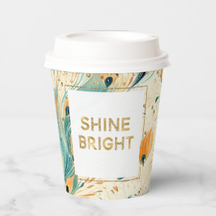 Teal Orange Cream Peacock Glitter Shine Paper Cups