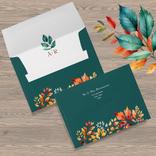 Teal Orange Fall Wedding Envelope