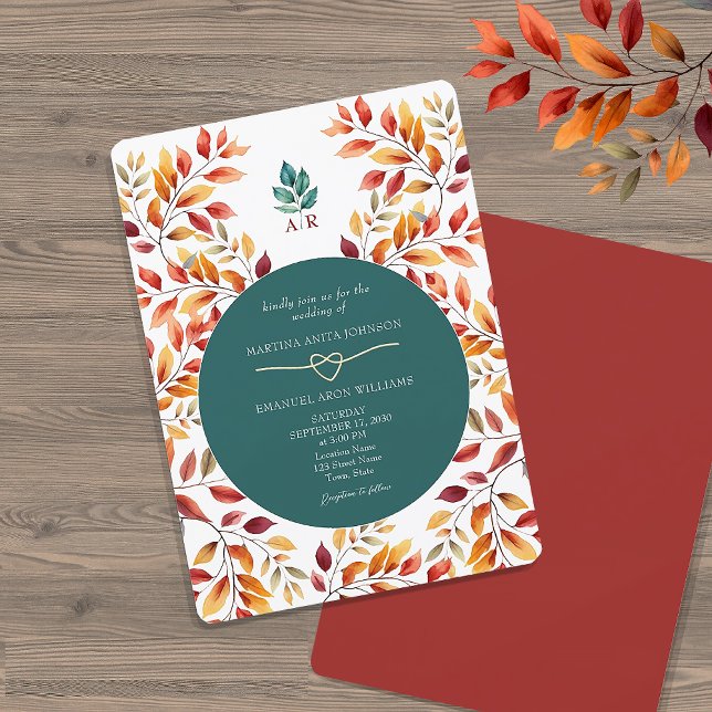 Teal Orange Fall Wedding Invitation (Creator Uploaded)