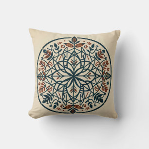 Teal Orange Floral Medallion Throw Pillow