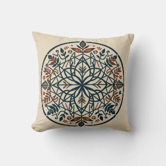 Teal Orange Floral Medallion Throw Pillow