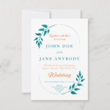 Teal & Orange Floral Wedding Invitation