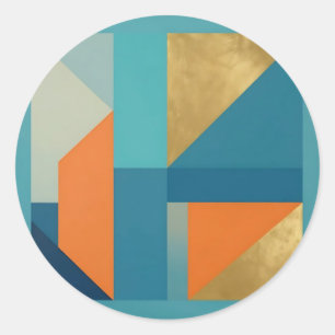 Teal Orange Gold Geometric Abstract Classic Round Sticker