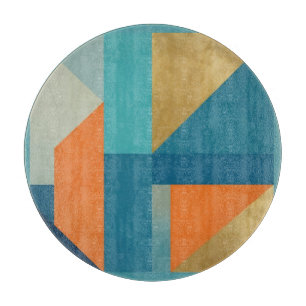Teal Orange Gold Geometric Abstract Cutting Board