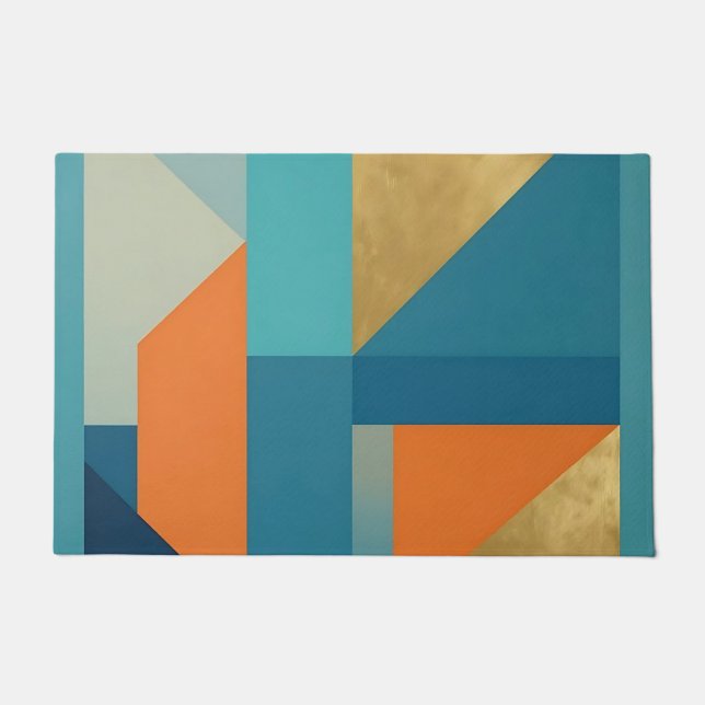 Teal Orange Gold Geometric Abstract Doormat (Front)