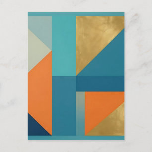 Teal Orange Gold Geometric Abstract Postcard