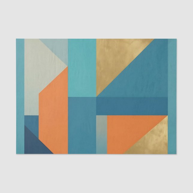 Teal Orange Gold Geometric Abstract Tissue Paper (Front)