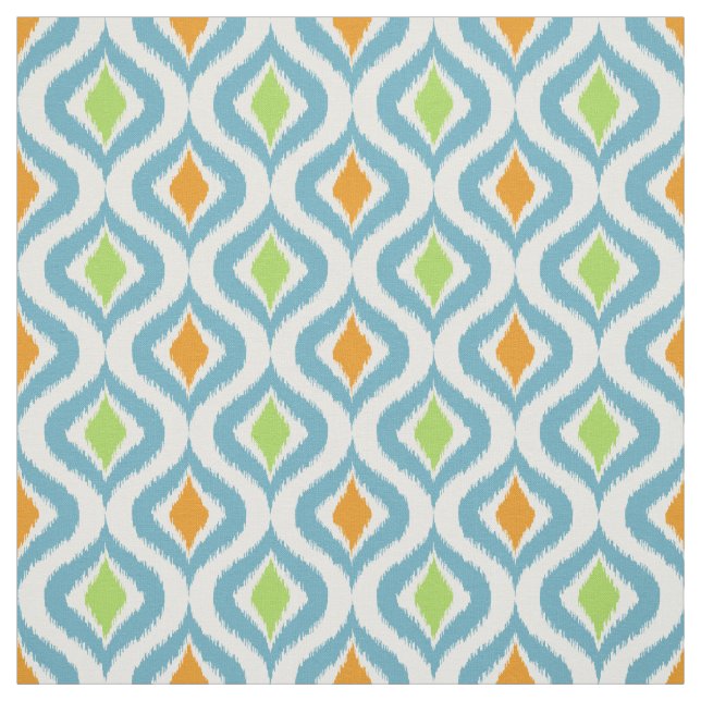 Teal Orange Green Retro Chic Ikat Drops Pattern Fabric (Swatch)