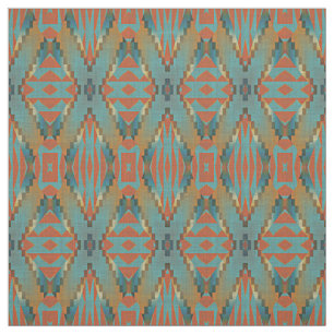 Teal Orange Green Turquoise Brown Ethnic Look Fabric