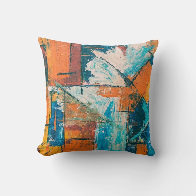 Teal & Orange Impasto Abstract Cushion (Front)