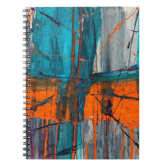 Teal Orange Industrial Drip Abstract Notebook (Front)