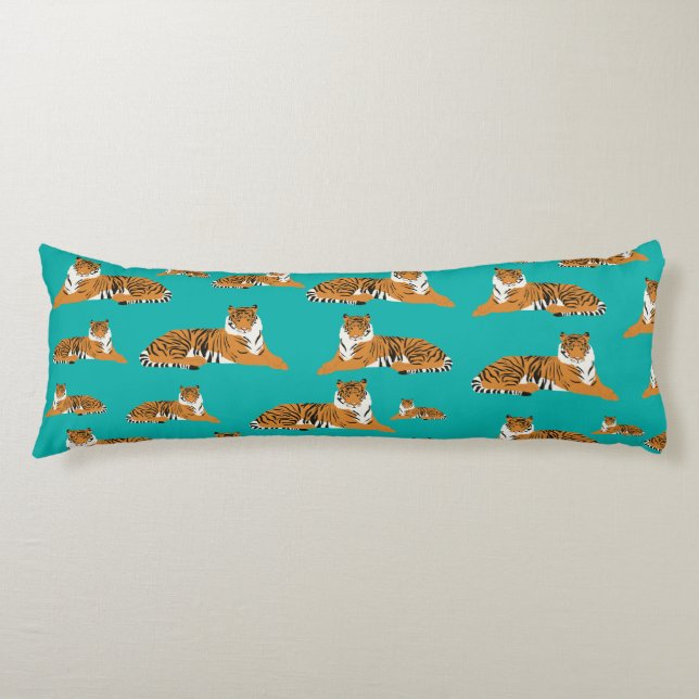 Teal Orange Jungle Tiger Animal Pattern   Body Cushion (Front)