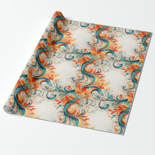 Teal & Orange Leaves Wrapping Paper
