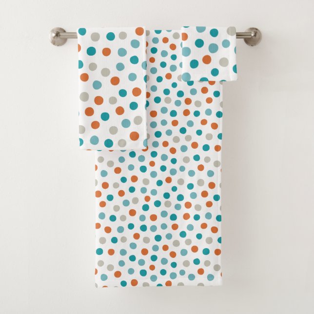 Teal Orange Polka Dots bath towels (Insitu)