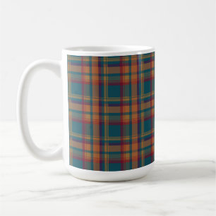 TEAL ORANGE RED FALL AUTUMN PLAID PATTERN COFFEE MUG