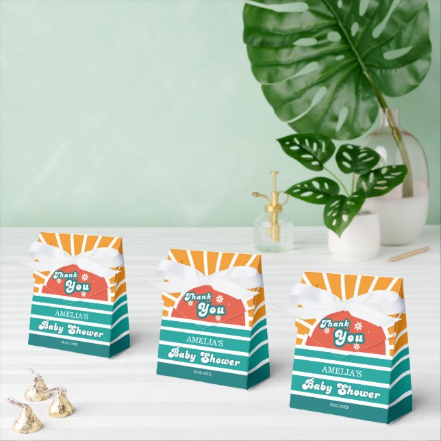 Teal Orange Retro Baby Shower Favour Treat Box (Multiple)