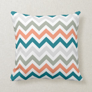 Teal Orange Sage Grey Chevron Zigzag Pattern Cushion