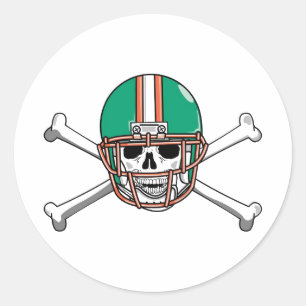 Teal & Orange Skull & Crossbones Football Classic Round Sticker