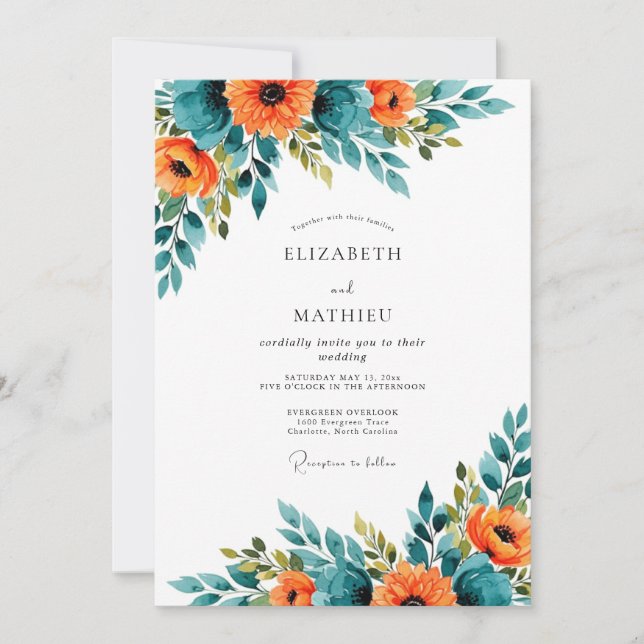 Teal Orange Spectacular Summer Wedding Invitation (Front)