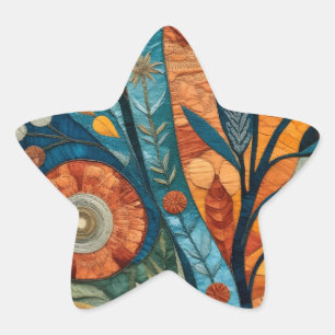 Teal & Orange Textured Botanical Star Sticker