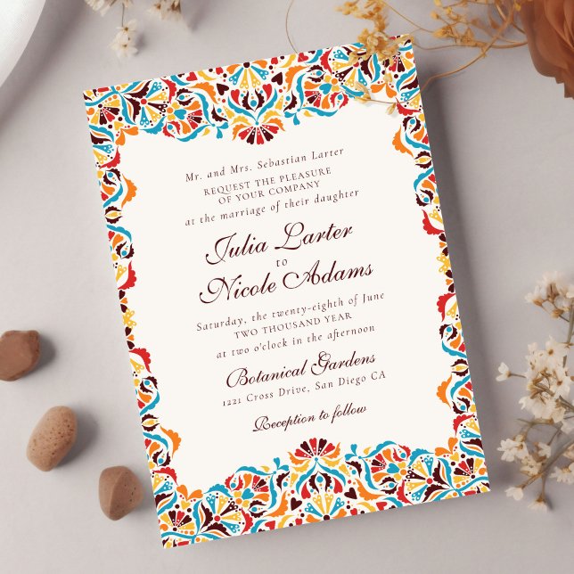 Teal Orange Whimsical Floral Mandala Wedding Invitation (Creator Uploaded)