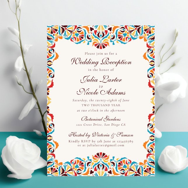 Teal Orange Whimsical Floral Mandala Wedding Invitation (Creator Uploaded)