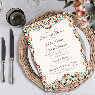 Teal Orange Whimsical Floral Rehearsal Dinner Invitation