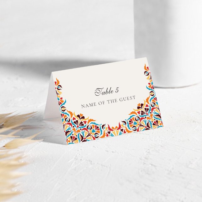 Teal Orange Whimsical Floral Wedding Place Card (Creator Uploaded)