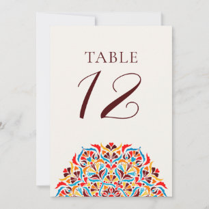 Teal Orange Whimsical Floral Wedding Table Number