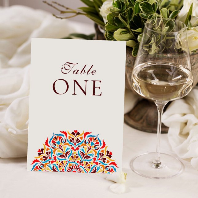 Teal Orange Whimsical Floral Wedding Table Number (Creator Uploaded)