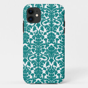Teal Ornate Floral Damask Pattern iPhone 11 Case
